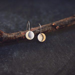 Moon Sterling & Brass Mixed Metal Earrings